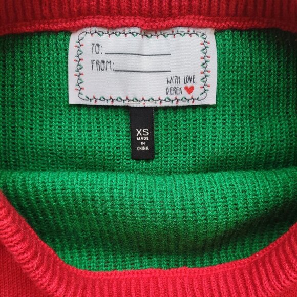 Cute Holiday Elf Mini Skirt Quirky Playful 'Ugly Sweater'  Women Size X-Small - Picture 4 of 5